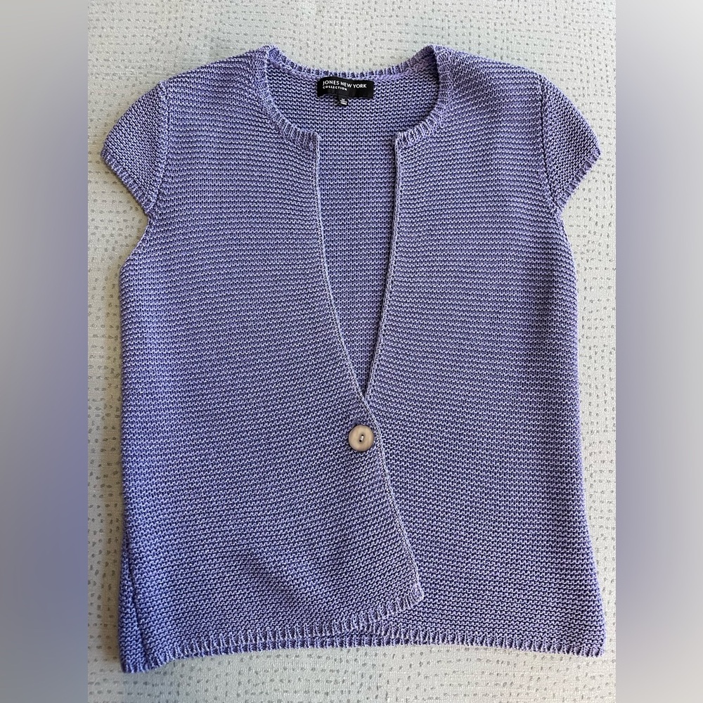 Jones New York cornflower blue deep V one button sweater vest ladies size medium - Picture 12 of 13
